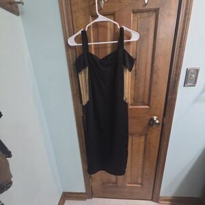 Midnight Velvet Black Strapless Dress with Gold Accents